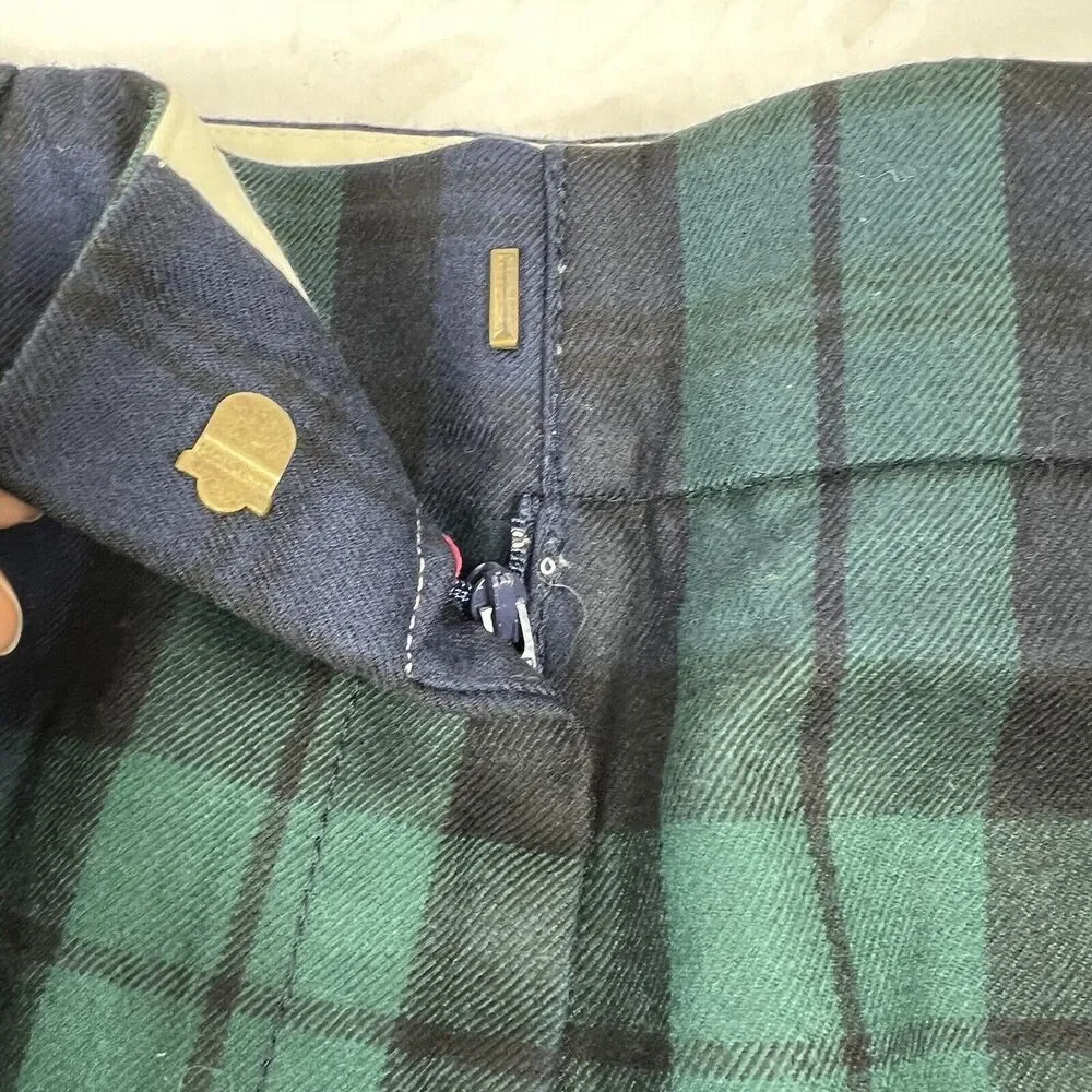 Land's End Green BlueBlackwatch Plaid Pants Size 6 Slim Leg Mid Rise